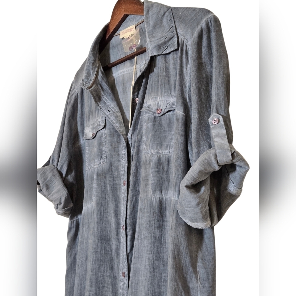 Chaudry Women's Shirt Dress - Blue Sz Lg - Picture 3 of 6